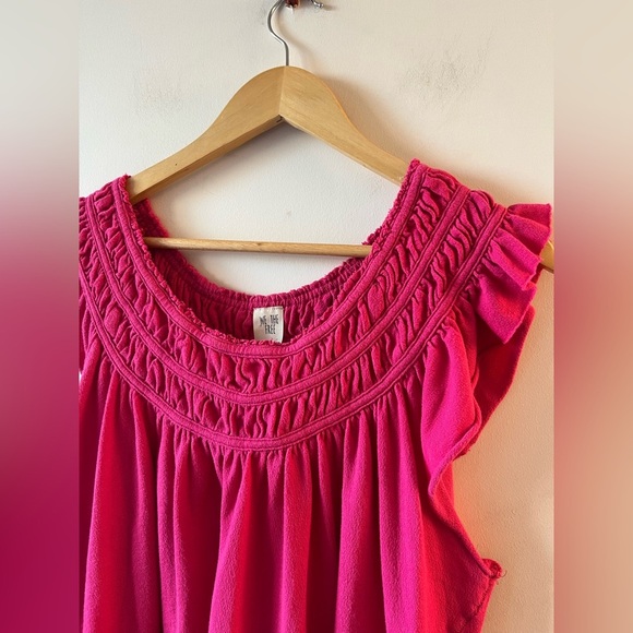 Free People We The Free Pink Smocked off the shoulder top size m - Picture 7 of 8